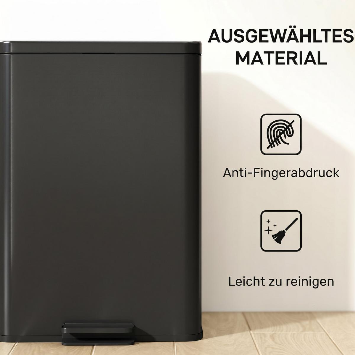 MÜLLEIMER Edelstahl Kunststoff Schwarz - Schwarz, Metall (30.6/44.2/34.2cm) - HOMCOM