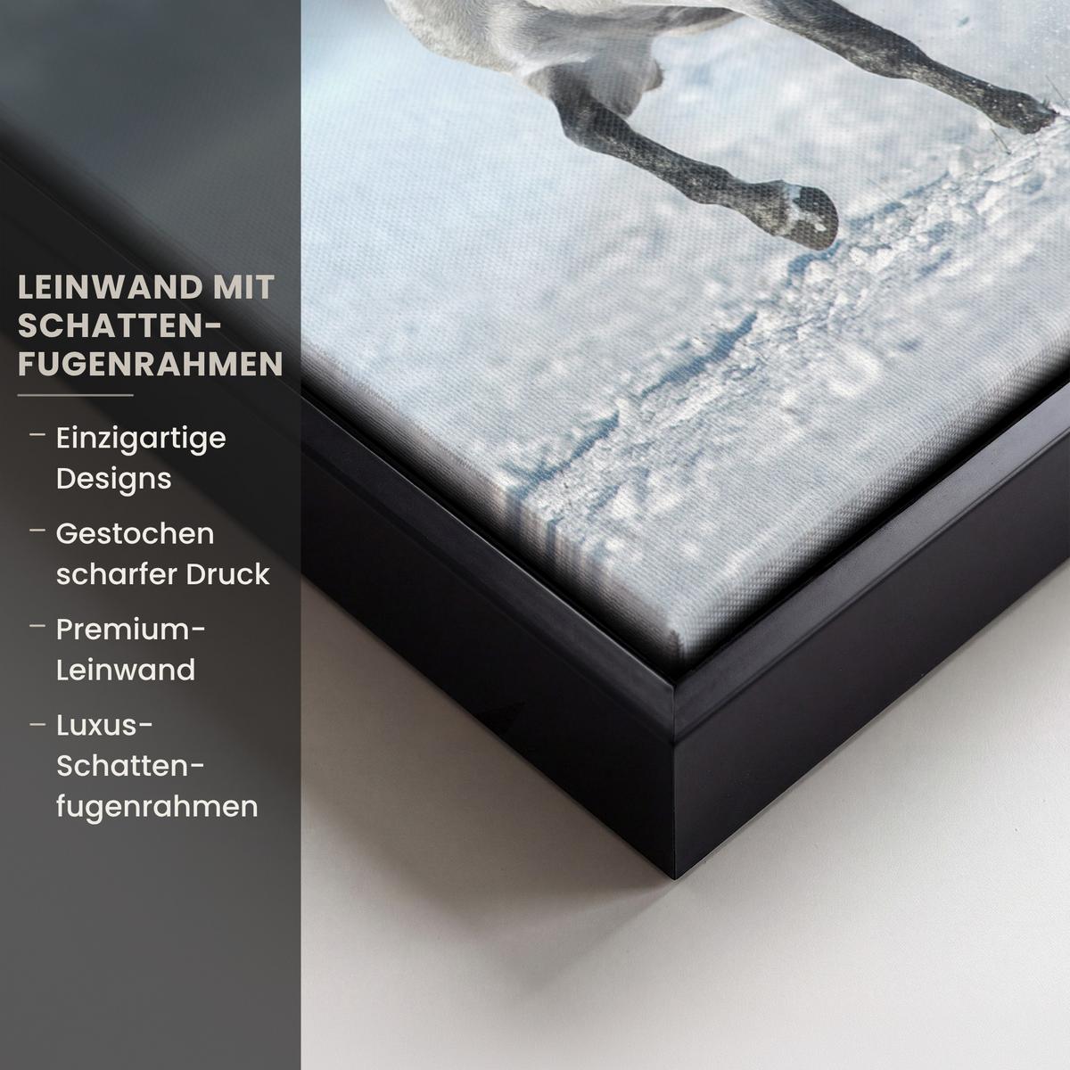 LEINWAND Bilder mit Rahmen - Pferde - Winter - Tiere - Natur - Schnee - 40x30 - Anthrazit, Textil (40/30cm) - MuchoWow