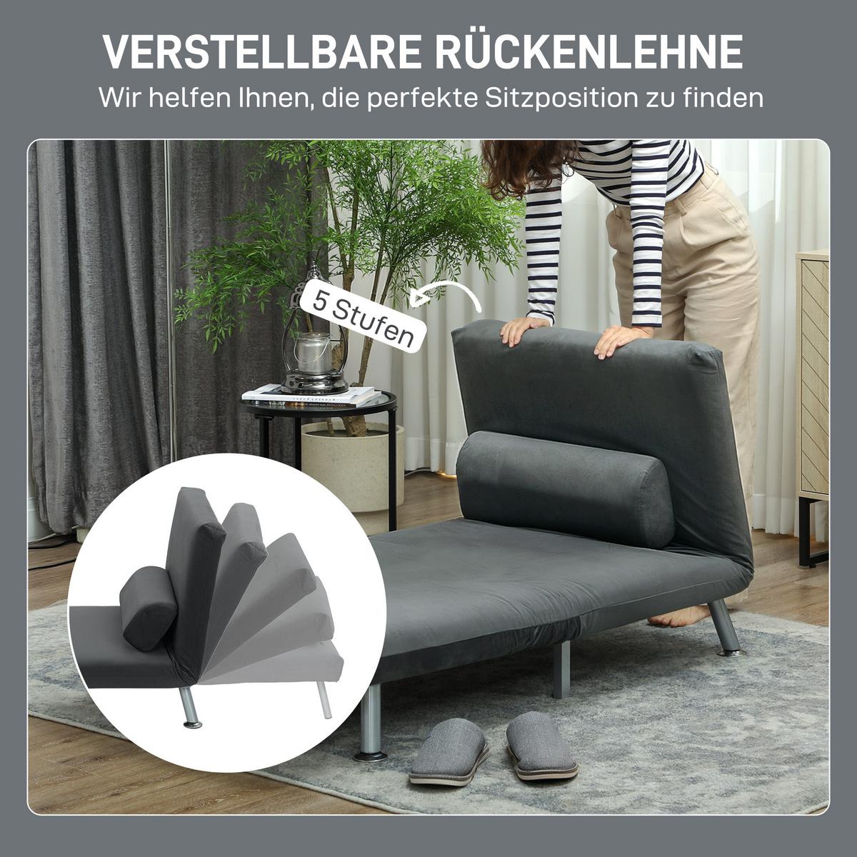 KLAPPBAR Schlafsessel Schlafsofa Klappmatratze Bett Gästebett Dunkelgrau - Dunkelgrau/Silberfarben, Textil/Metall (70/75/75cm) - HOMCOM