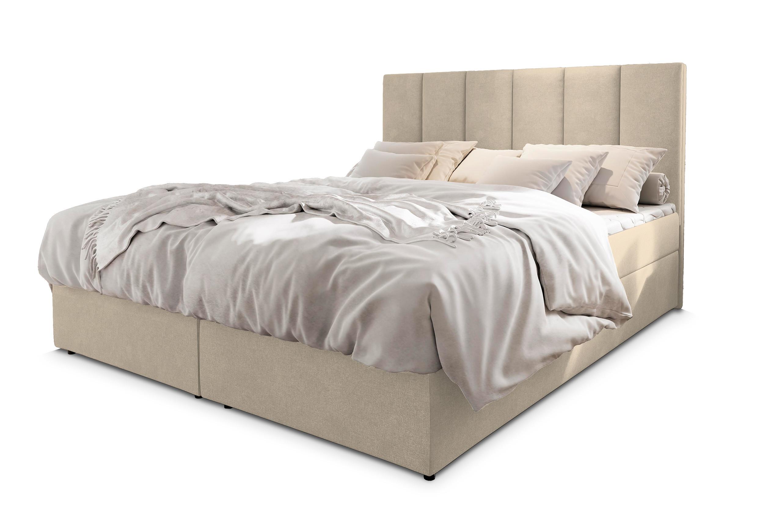 BOXBETT MERIL 160x200 cm mit Matratze und Topper - Beige - Beige, Holz (160/200cm) - MASSENO