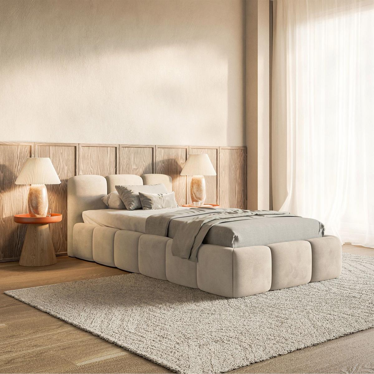 POLSTERBETT Cloudy Low Hellbeige Samt, 90x200 cm - Ecru/Schwarz, Kunststoff/Textil (90/200cm) - Selsey