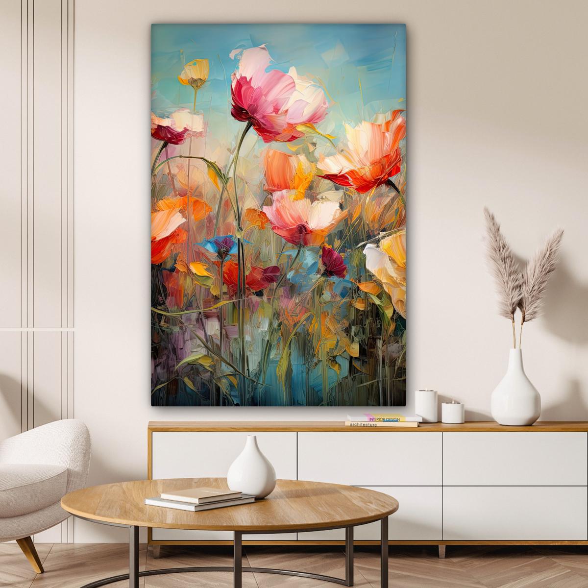 LEINWANDBILD Blumen - Aquarell - Kunst - Botanisch - Natur Deko Groß 90x140 cm - Orange, Textil (90/140cm) - MuchoWow