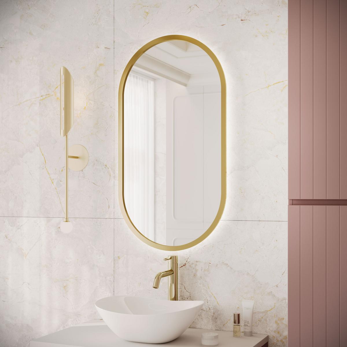 OVALER Spiegel FLORIS mit goldenem Rahmen - Goldfarben, Holzwerkstoff (50/90/50cm) - Lookway