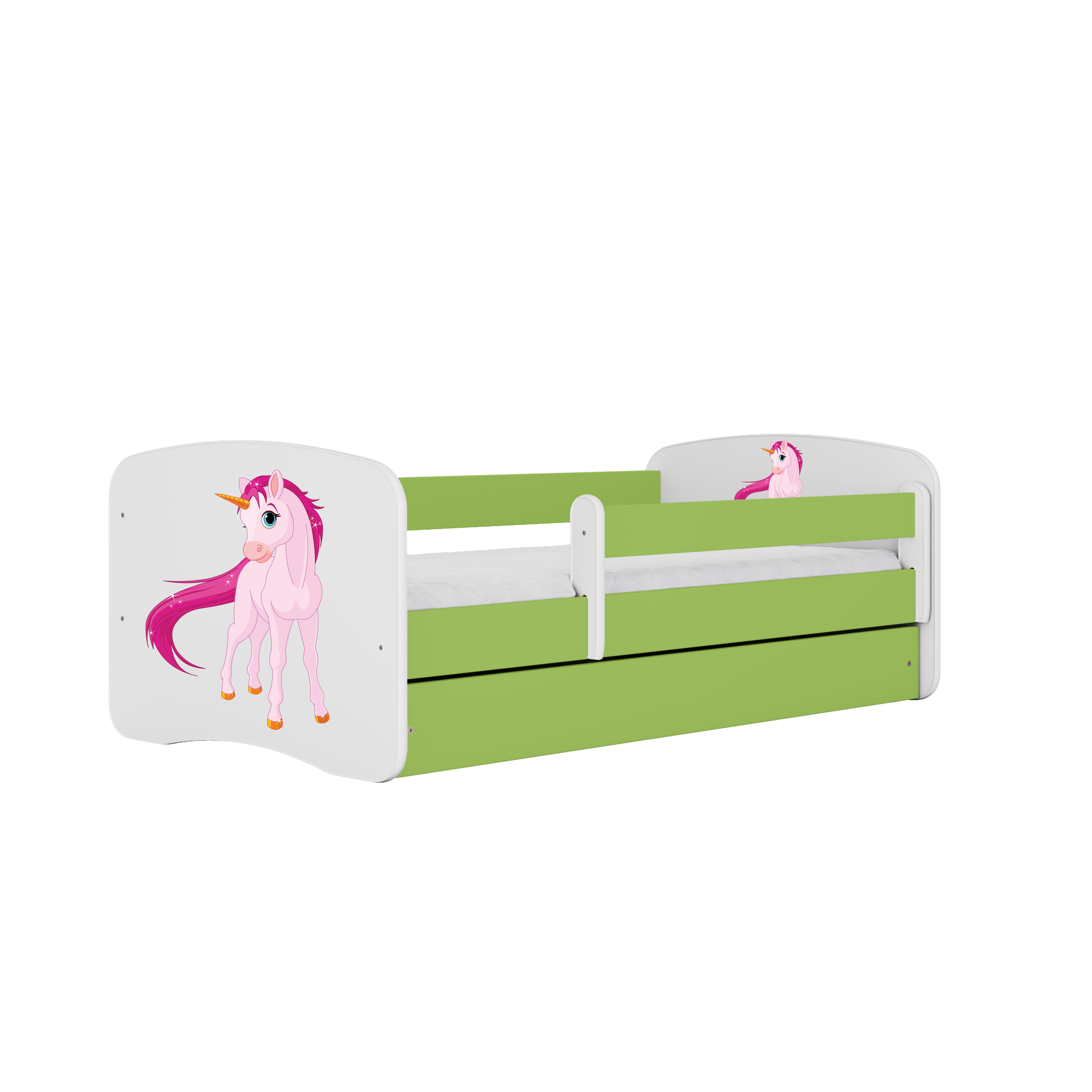 KINDERBETT Einhorn mit Schublade und Matratze 140/70 - Grün, Holzwerkstoff (70/140cm) - RAUMHIRSCH FURNITURE