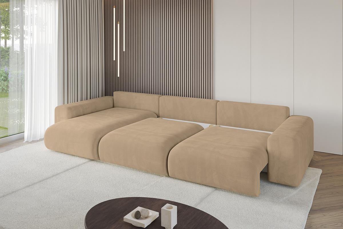 ECKSOFA Ottomane links ESKAR-L2 364x176x72 Beige Velours - Beige/Schwarz, Holzwerkstoff/Kunststoff (364/176cm) - ALTDECOR
