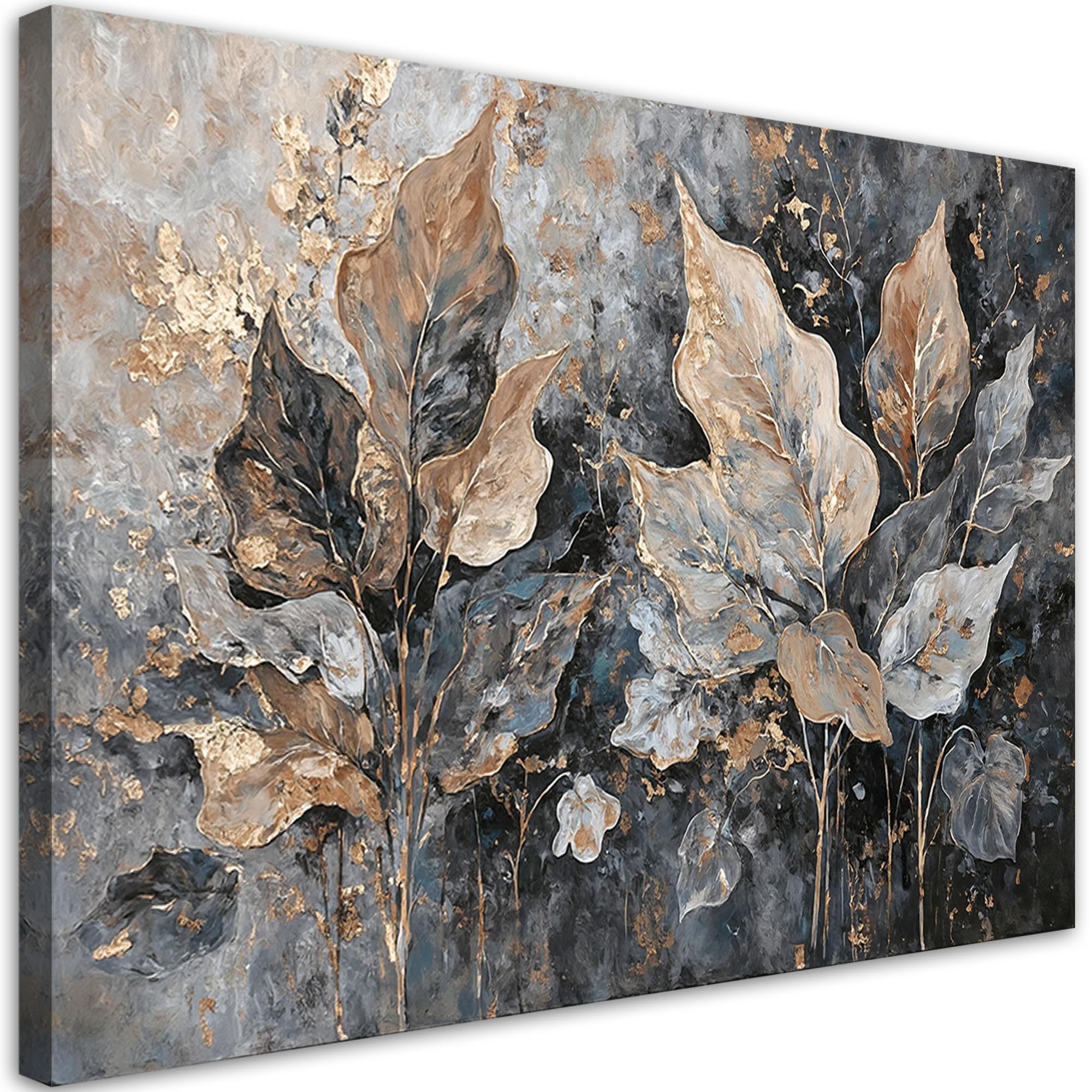 WANDBILD blätter im glamour stil - Silberfarben, Textil (60/40cm) - Feeby