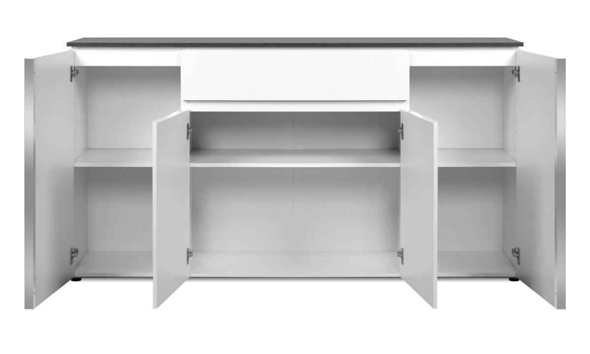SIDEBOARD weiß Glanz, grau 178 cm, große Kommode mit 6 Fächern - Chromfarben/Silberfarben, Holzwerkstoff/Kunststoff (177.5/92/40cm) - Furn.Design