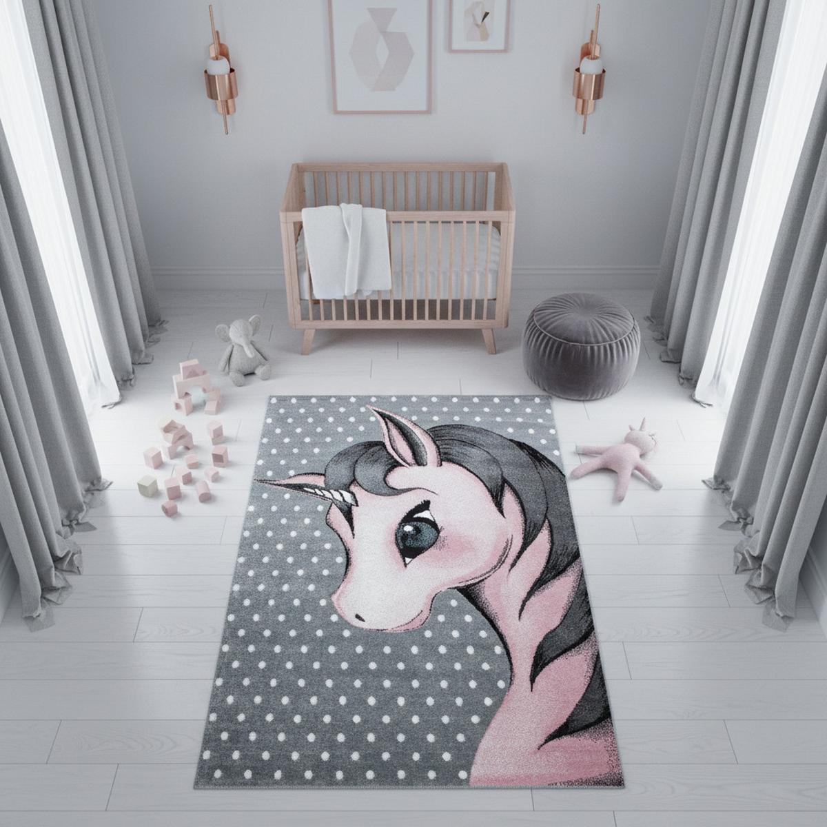 SPIELTEPPICH TASNA in Rosa, mit Einhorn-Motiv, 200 x 290 cm - Rosa, Textil (290/200cm) - KADIMA DESIGN