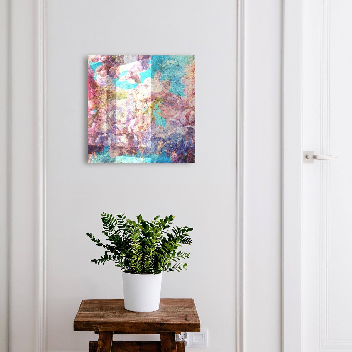 SCHLÜSSELBOX Schwarz 30x30 cm- Türöffnung nach rechts - Bunte Blumen - Blau, Metall (30/30/5cm) - TULUP
