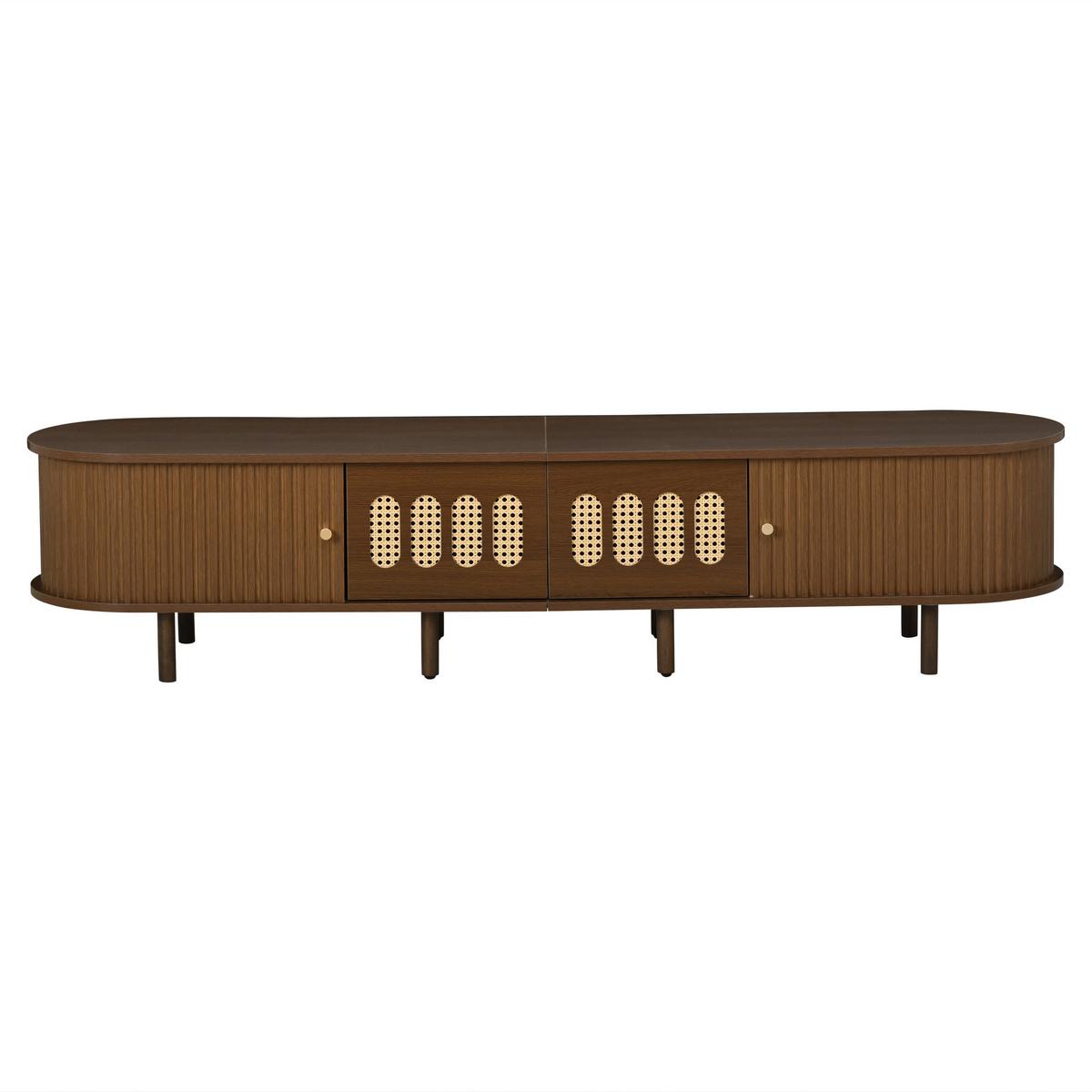 TV LOWBOARD walnuss rattan oval 180cm retro - Walnussfarben, Holzwerkstoff (180/40/40cm) - Urban Meuble