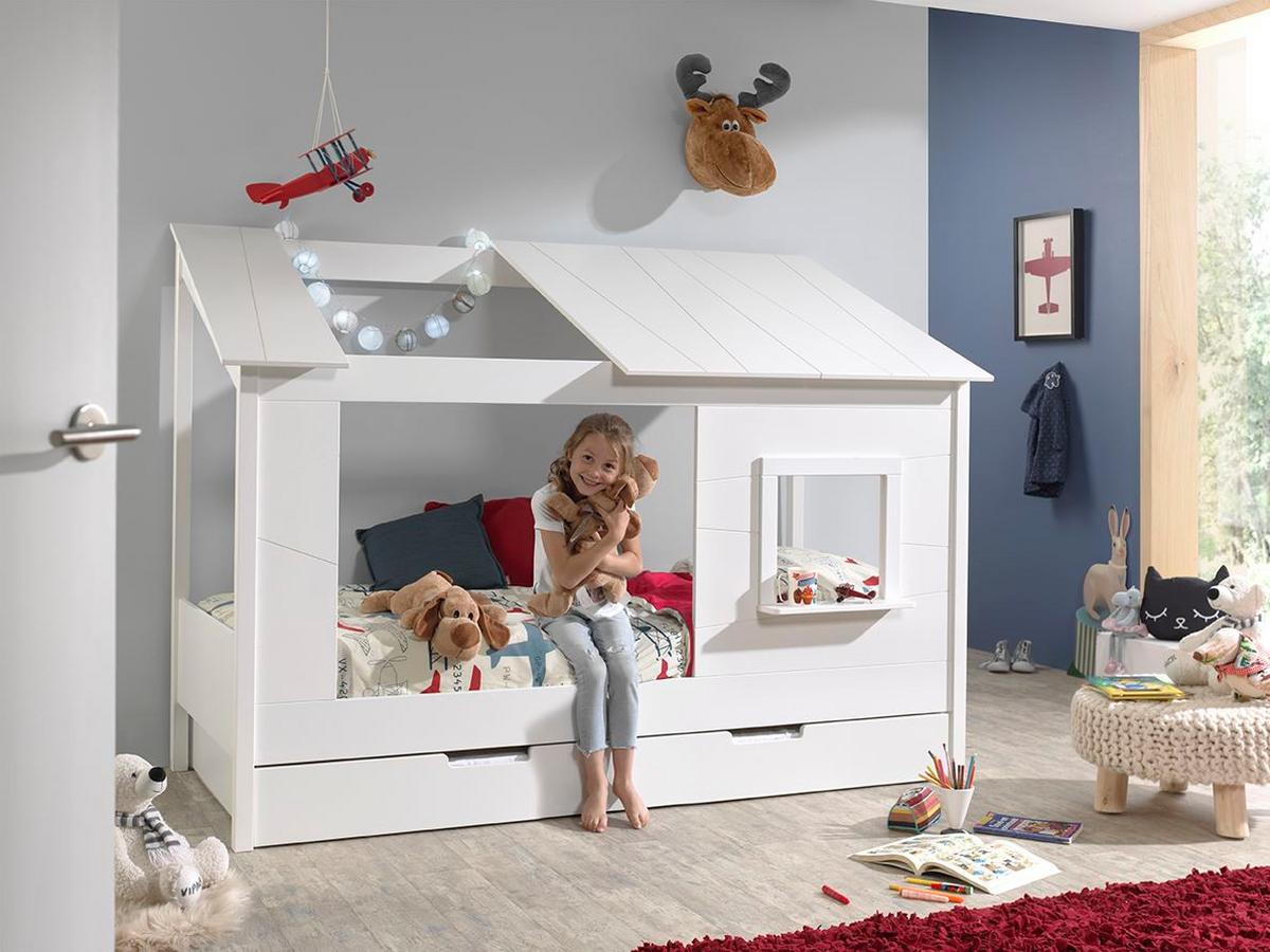HAUSBETT Katerina 214x159x105 aus MDF+Massivholz in Weiß - Weiß, Holzwerkstoff (90/200cm) - 58aufmkessel