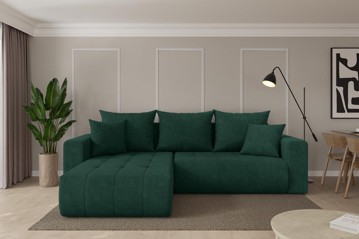 ECKSOFA mit Schlaffunktion Ottomane Links MILA-L 277x194x86 Grün Velours - Schwarz/Grün, Holzwerkstoff/Kunststoff (277/194cm) - ALTDECOR