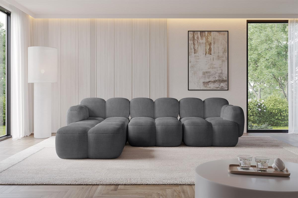 ECKSOFA modulares Sofa Links Miko-L2 302x205x75 Dunkelgrau Cord - Graphitfarben/Schwarz, Holzwerkstoff/Kunststoff (302/205cm) - ALTDECOR