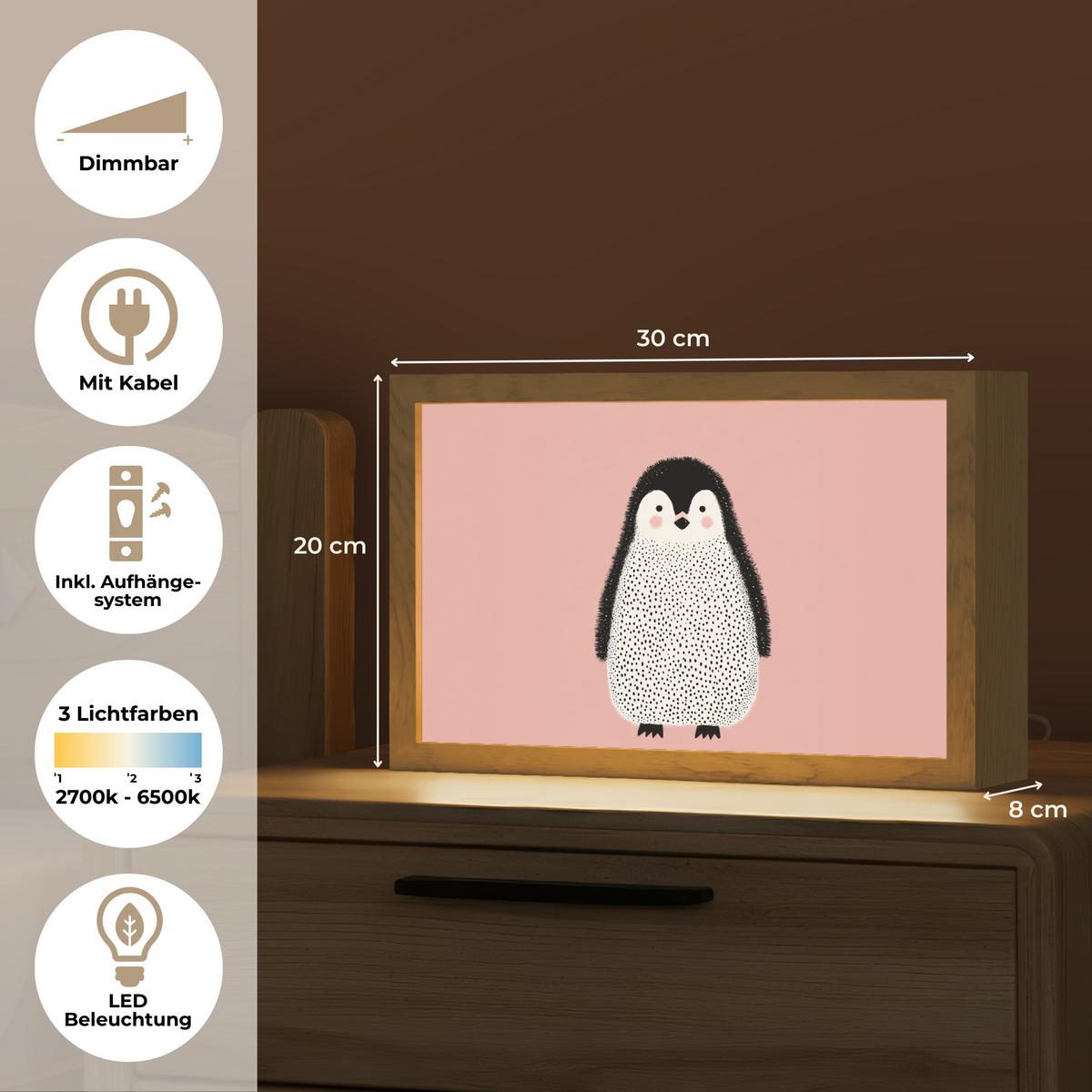 NACHTTISCHLAMPE Pinguin - Punkte - Minimalistisch - Rosa 30x20 cm - Rosa, Holzwerkstoff (8/30/20cm) - OnlyWow