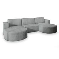 WOHNLANDSCHAFT VEZZO P Hellgrau Kordstoff mit Schlaffunktion - Hellgrau/Grau, Holz/Kunststoff (347/85/174cm) - MASSENO