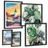 BILDER SET 5er Set - 50x50 cm & 20x30 cm & 40x60 cm Schwarzer Rahmen - Stadt- und Naturlandschaften - Schwarz, Kunststoff (40/60cm) - TULUP