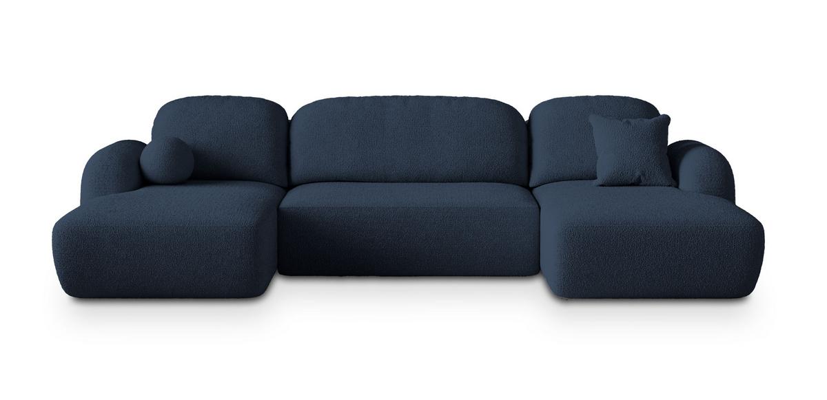 WOHNLANDSCHAFT SAVONA N Blau Boucle-Stoff mit Schlaffunktion - Blau/Schwarz, Holz/Kunststoff (320/90/148cm) - MASSENO