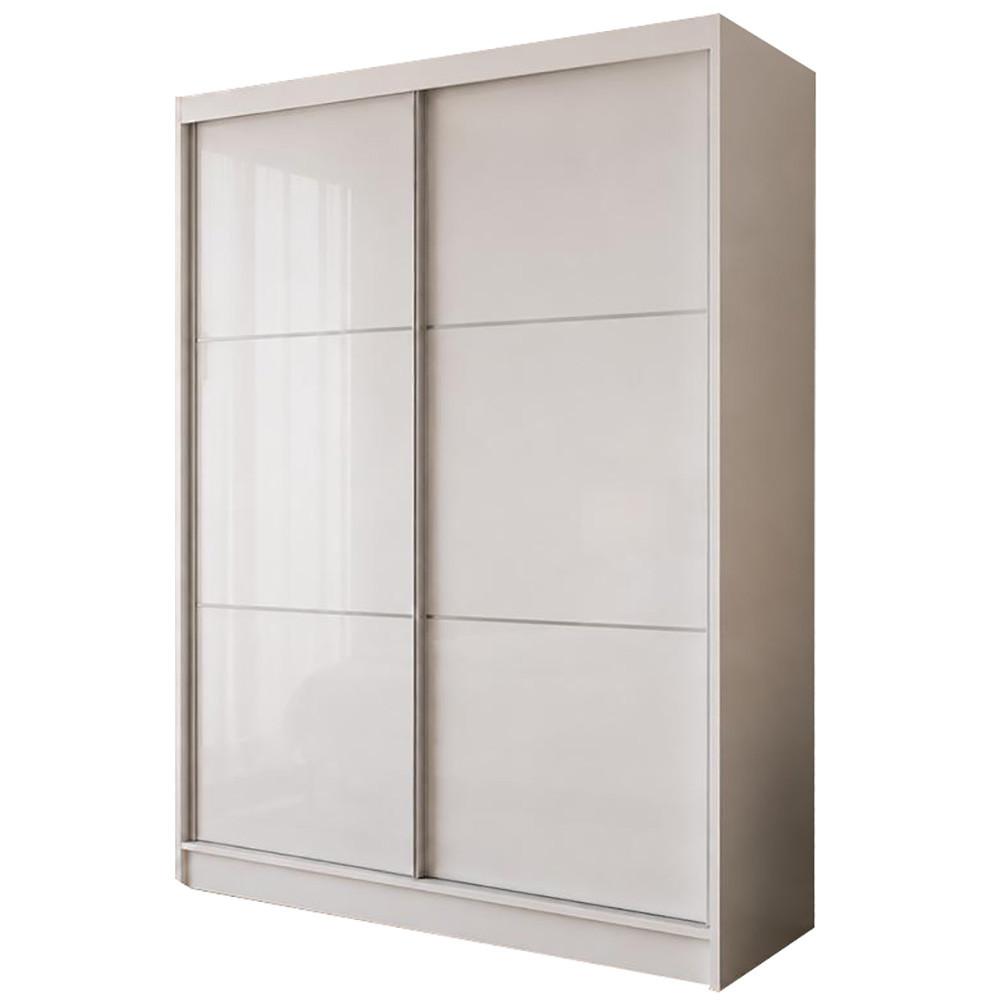 SCHWEBETÜRENSCHRANK Viva 160/216/61 Weiß mit Lacobel-Glas - Weiß, Holzwerkstoff (160/216/61cm) - Beautysofa