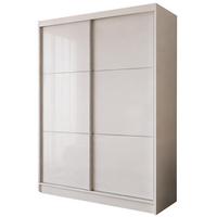 SCHWEBETÜRENSCHRANK Viva 160/216/61 Weiß mit Lacobel-Glas - Weiß, Holzwerkstoff (160/216/61cm) - Beautysofa