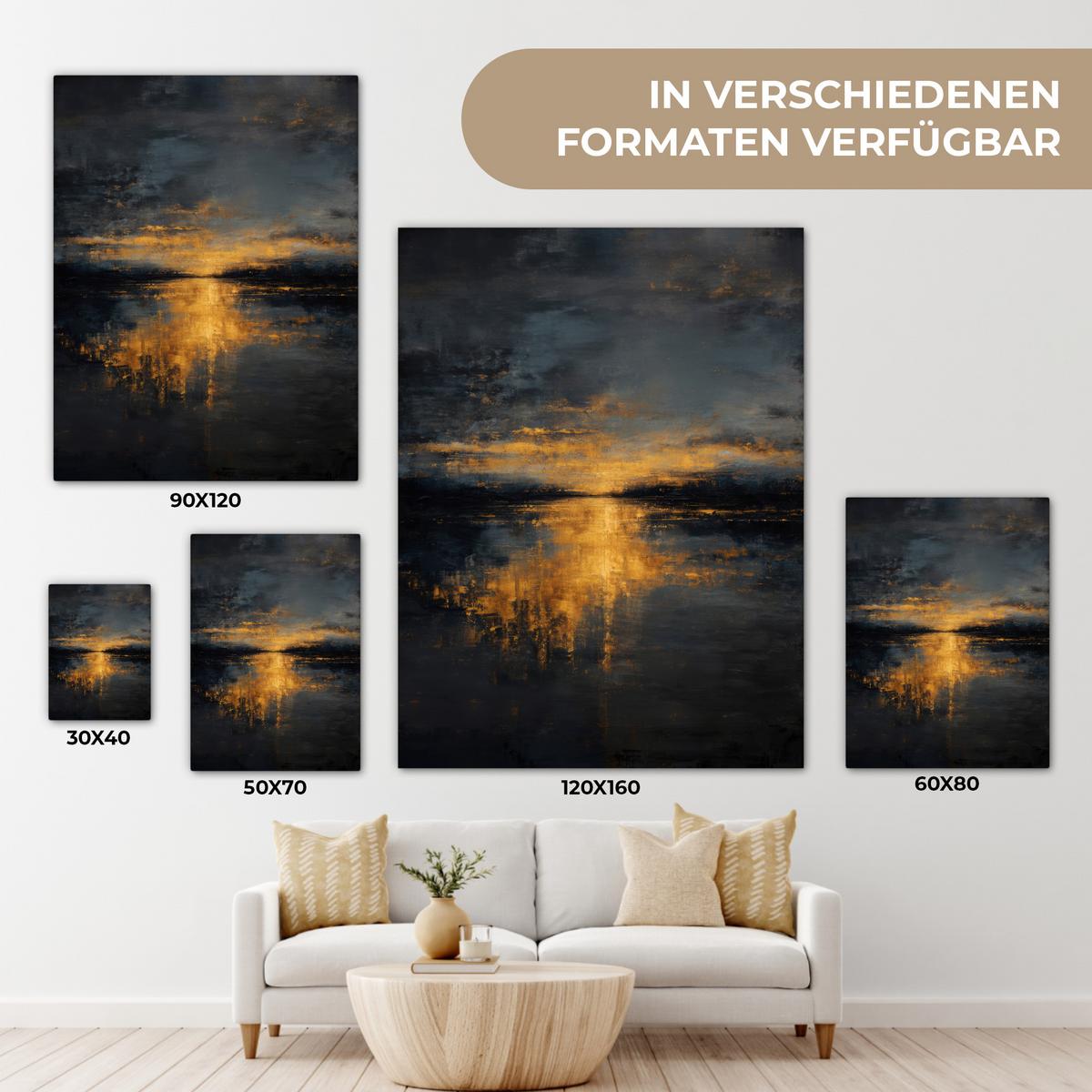 LEINWANDBILD Goldene Reflexion auf dem Wasser Wandbild Wohnzimmer 60x80 cm - Anthrazit, Textil (60/80cm) - MuchoWow