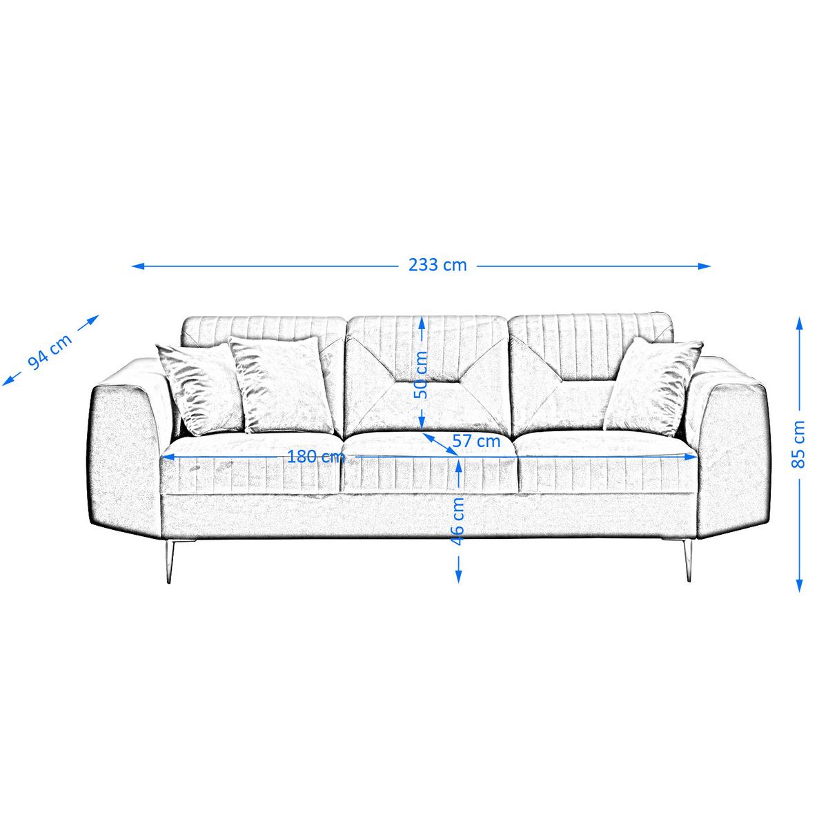 3-SITZER SOFA Venezia hellgrau mit goldenen Beinen - Goldfarben/Hellgrau, Textil/Metall (233/85/94cm) - Beautysofa