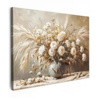 LEINWANDBILD Blumen - Vase - Stilleben - Beige Wandbilder 80x60 cm - Creme, Textil (80/60cm) - MuchoWow