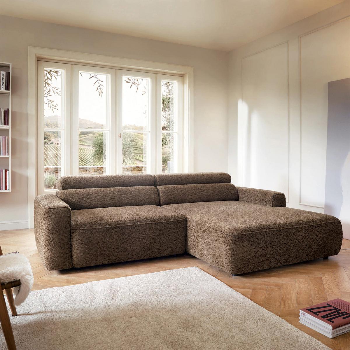 ECKSOFA Fando Hellbraun Chenille - Hellbraun/Schwarz, Kunststoff/Textil (182/252cm) - Selsey
