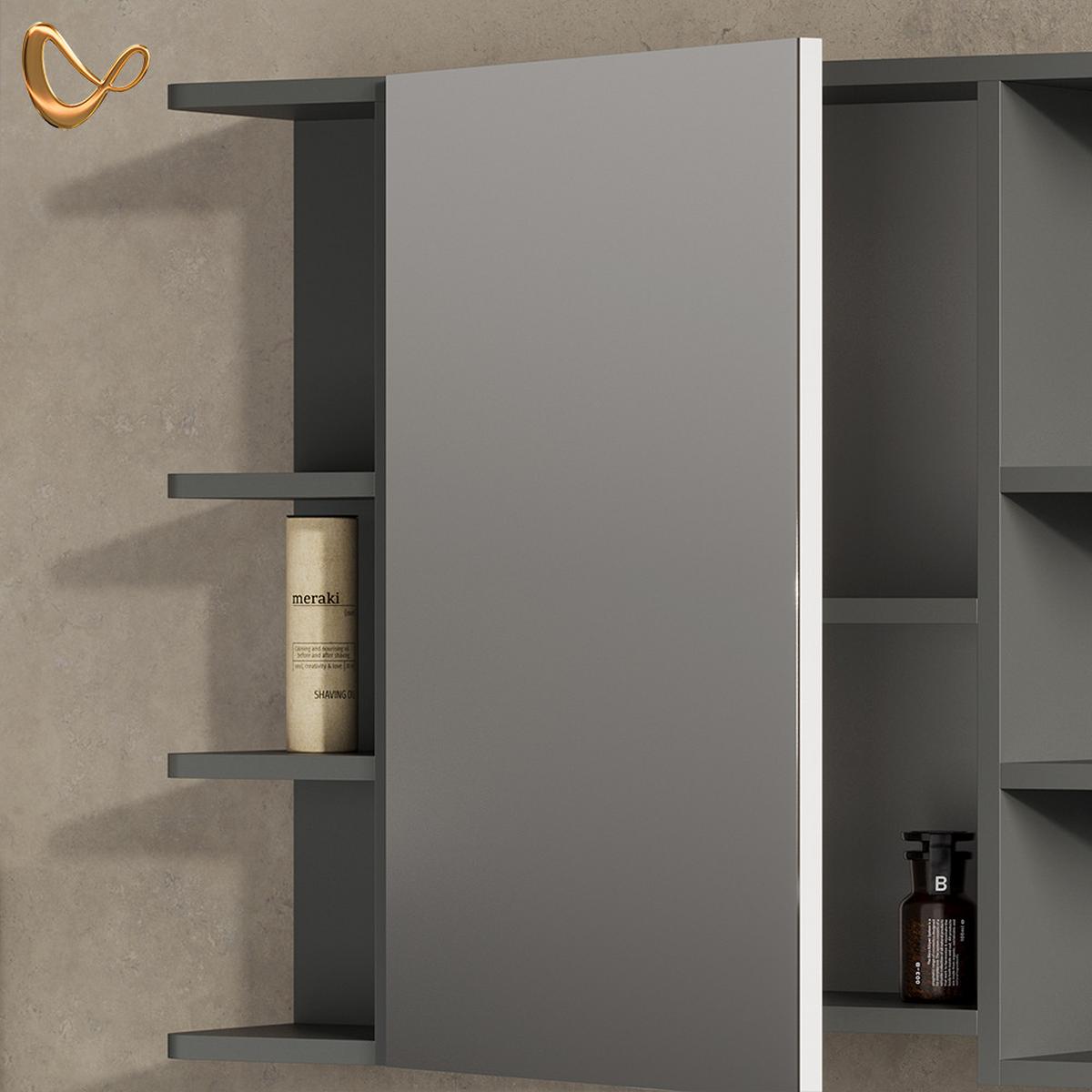 BADMÖBEL-SET Fucino Anthrazit 3 Teile, mit Midischrank Tür klein - Anthrazit, Holzwerkstoff (80/54/32cm) - Livinity®