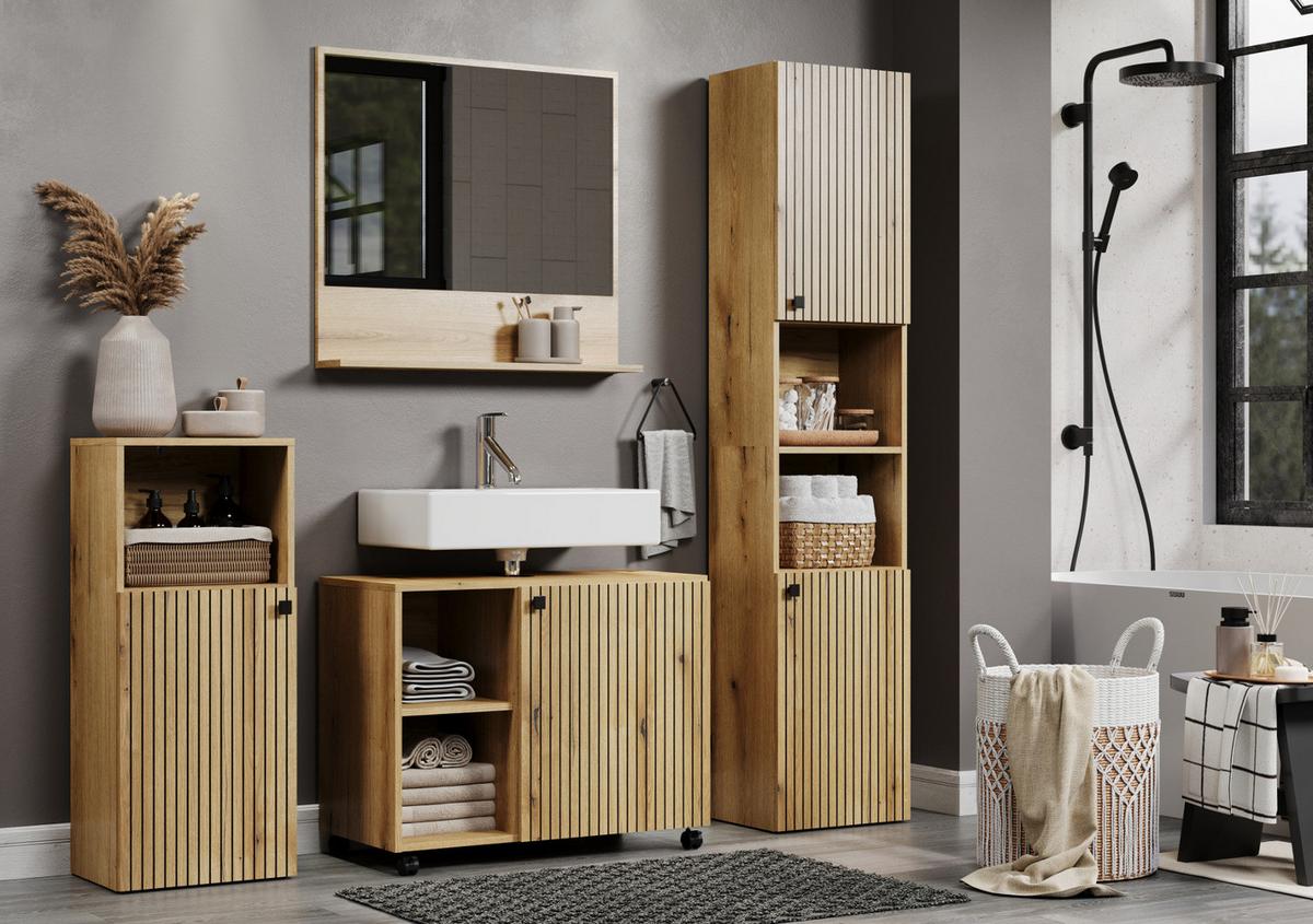 BADSPIEGEL Evoke Eiche 80 cm, Badezimmer Spiegel mit Ablage - Eichefarben, Glas/Holzwerkstoff (14/74/80cm) - Top.Furn