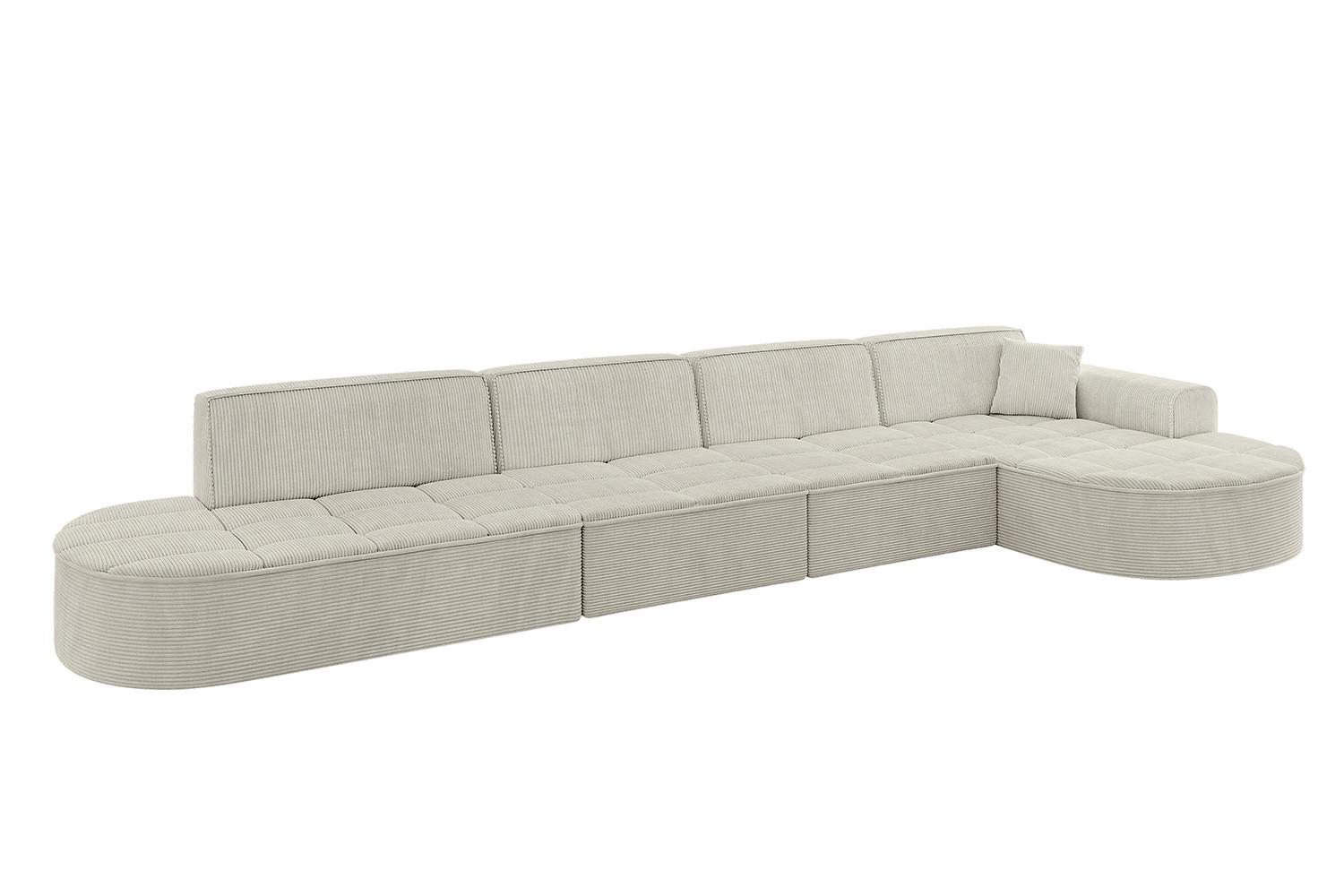 ECKSOFA Ottomane Rechts TARO-L3 - 413x171x79,5 cm Creme - Hellgrau/Creme, Holzwerkstoff/Textil (413/171cm) - ALTDECOR