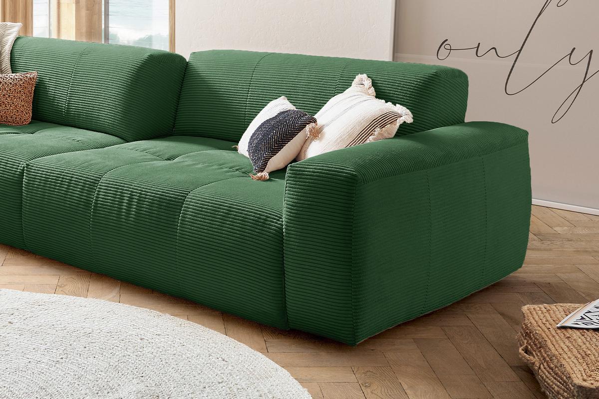 SOFA MIT SITZTIEFENVERSTELLUNG PALACE Smaragdgrün Cord Relaxfunktion - Smaragdgrün/Schwarz, Kunststoff/Textil (298/74/120cm) - KAWOLA