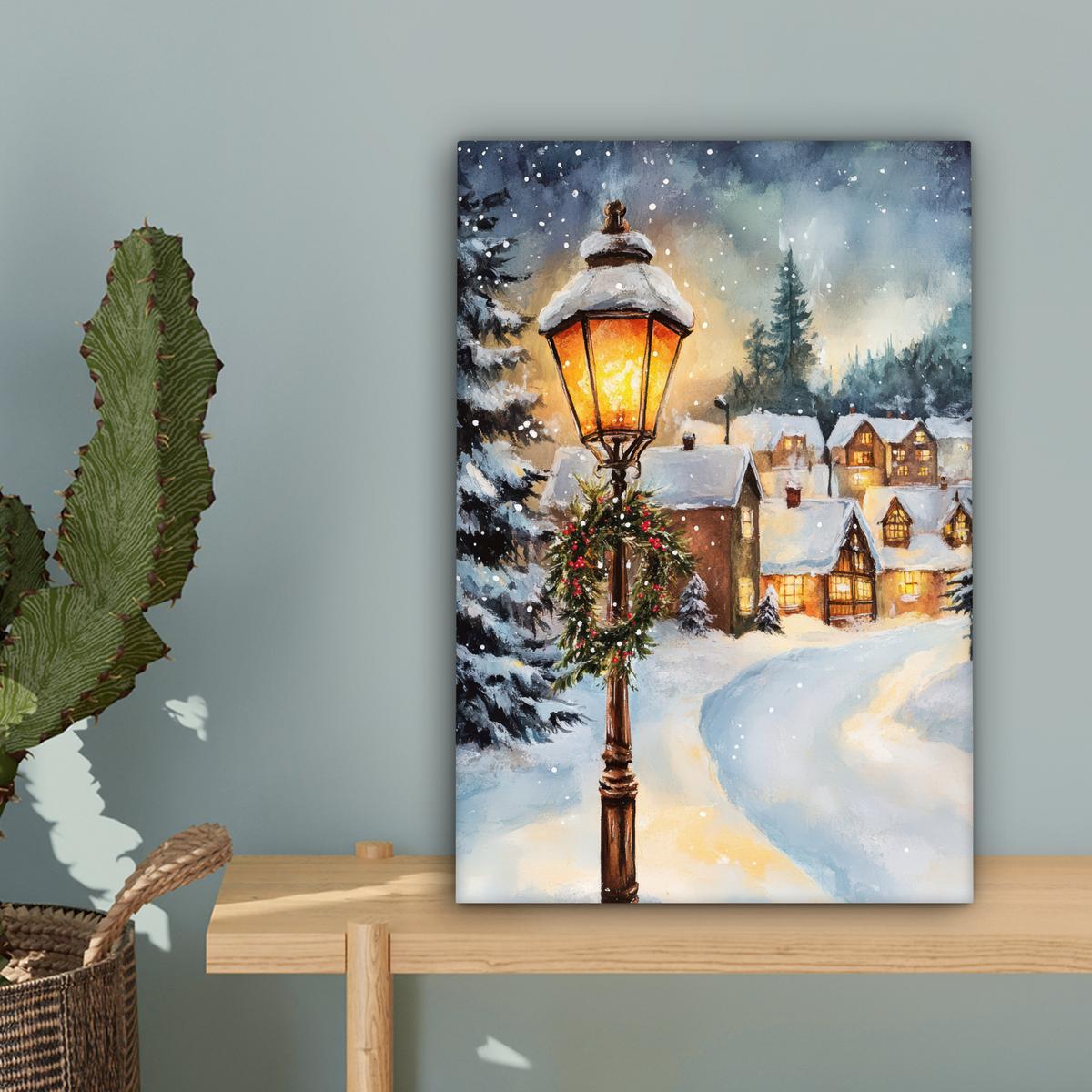 LEINWANDBILD Weihnachtsdorf - Häuser - Schnee - Weihnachten Deko Wohnzimmer 20x30 cm - Sandfarben, Textil (20/30cm) - MuchoWow