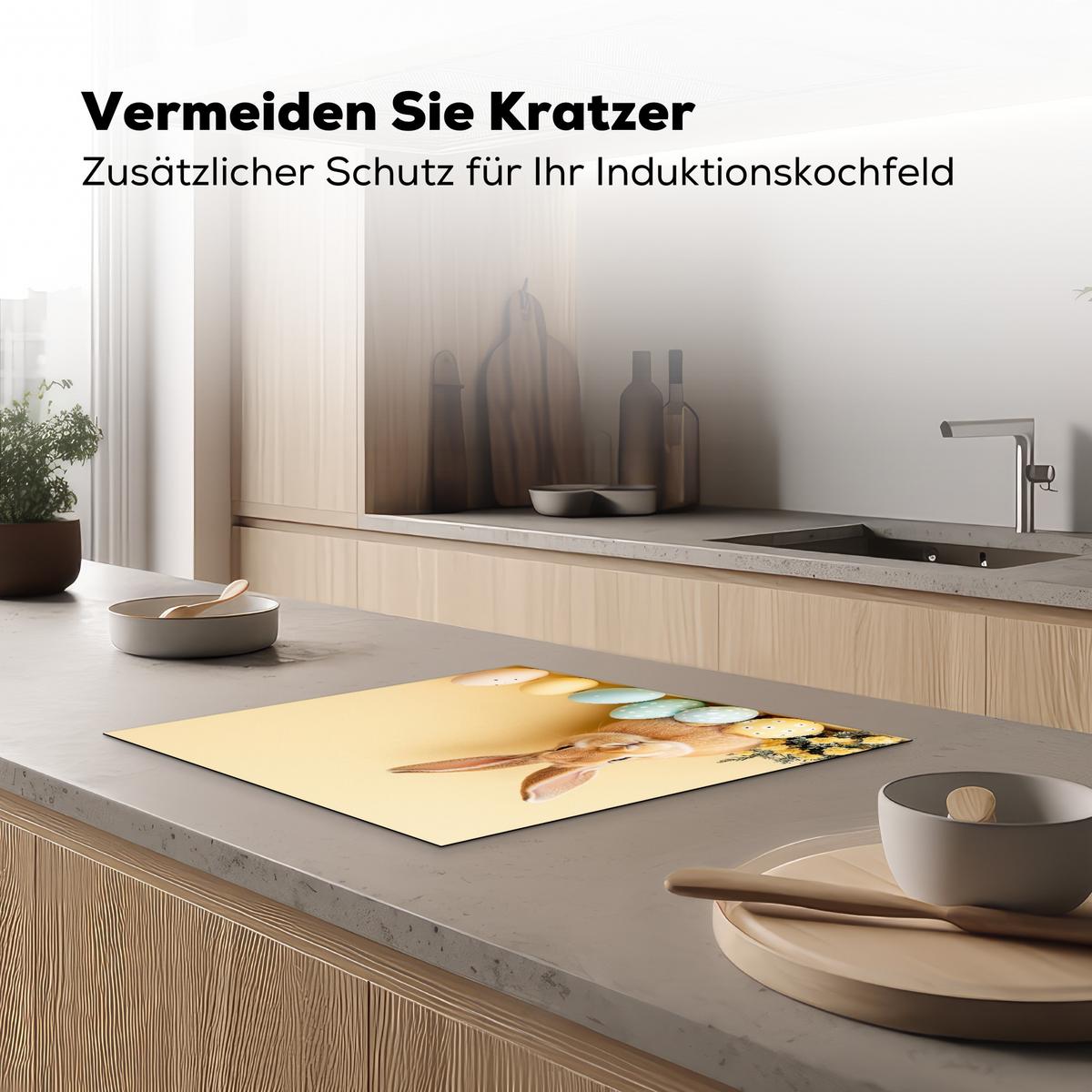 HERDABDECKPLATTE Eier - Kaninchen - Pastellfarbtöne Abdeckung Ceranfeld 57.6x51.6 cm - Hellgelb, Kunststoff (57.6/51.6/0.2cm) - MuchoWow