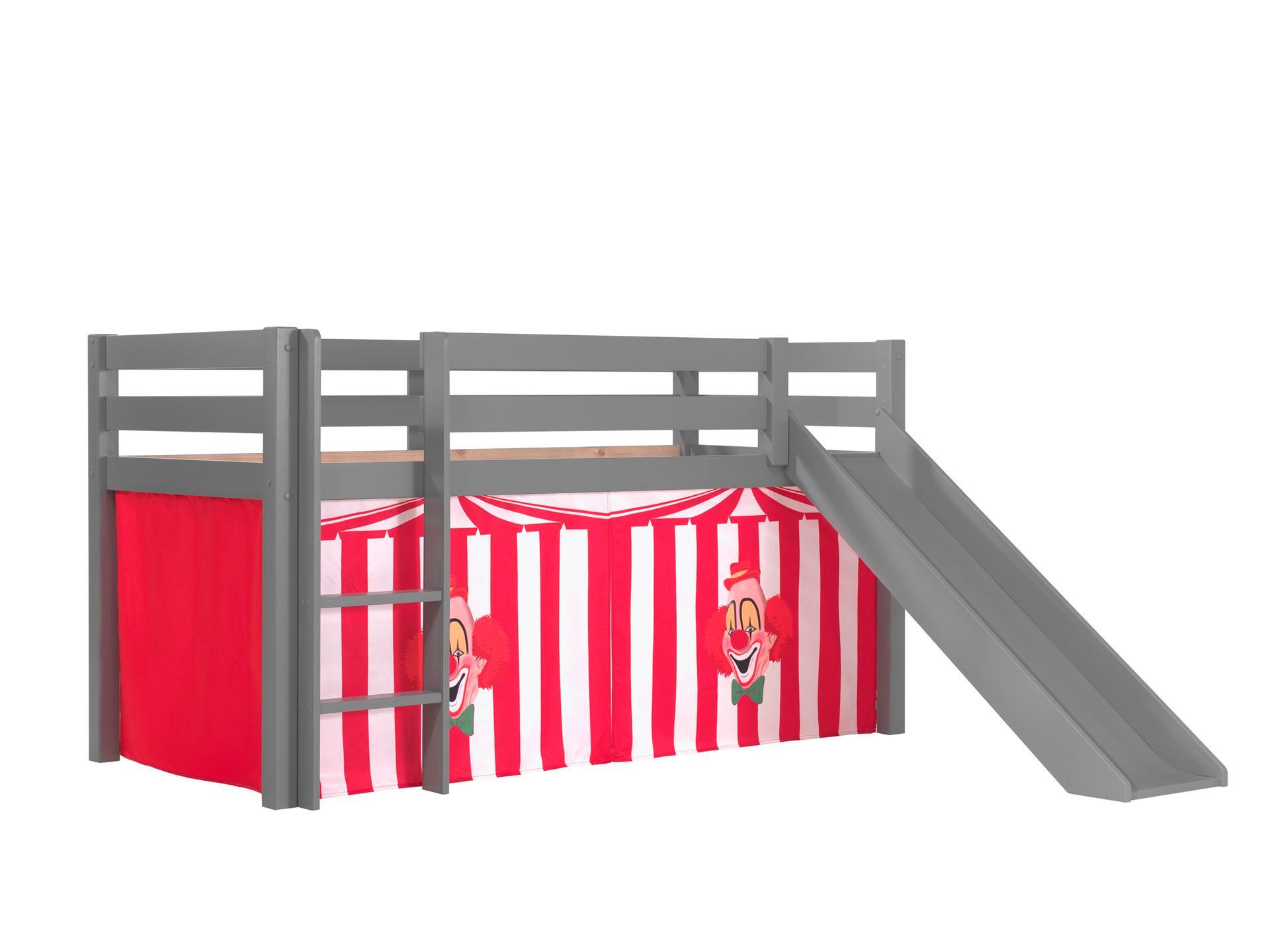 HOCHBETT mit Rutsche Karolina Massivholz Grau Textilset Zirkus - Rot/Grau, Holz (90/200cm) - 58aufmkessel