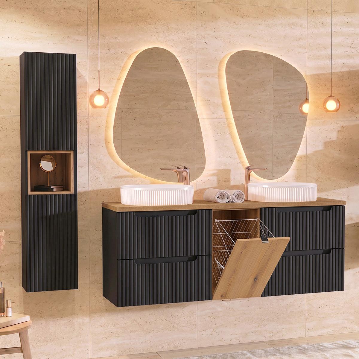 BADMÖBEL 160.4cm Riva 2er-Set Schwarz und Holz - Schwarz, Holzwerkstoff (160.4/59/40cm) - Petits-meubles