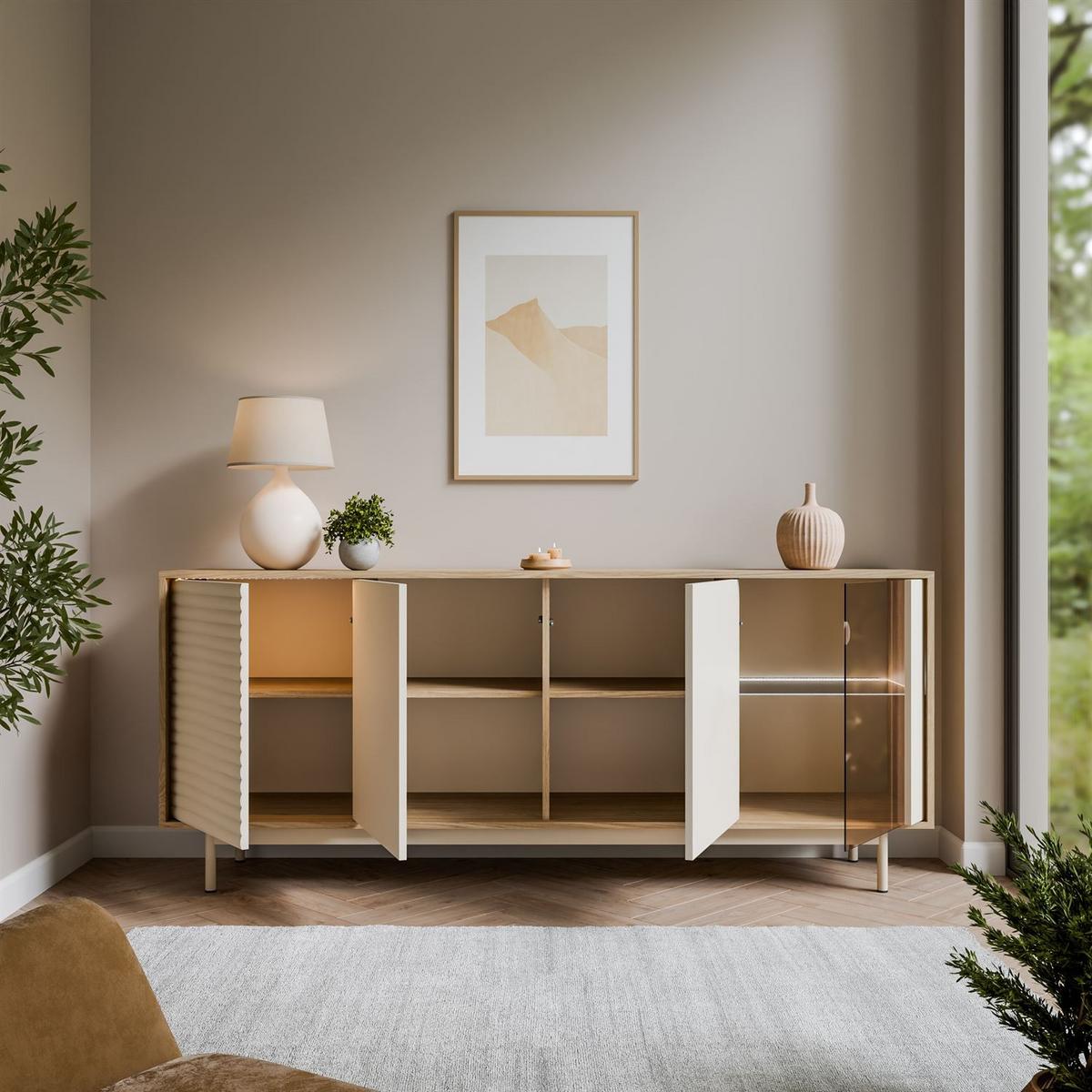 KOMMODE FLORENCE 3D1W mit LED-Beleuchtung - Kaschmir, Holzwerkstoff (184/77/40cm) - Lookway