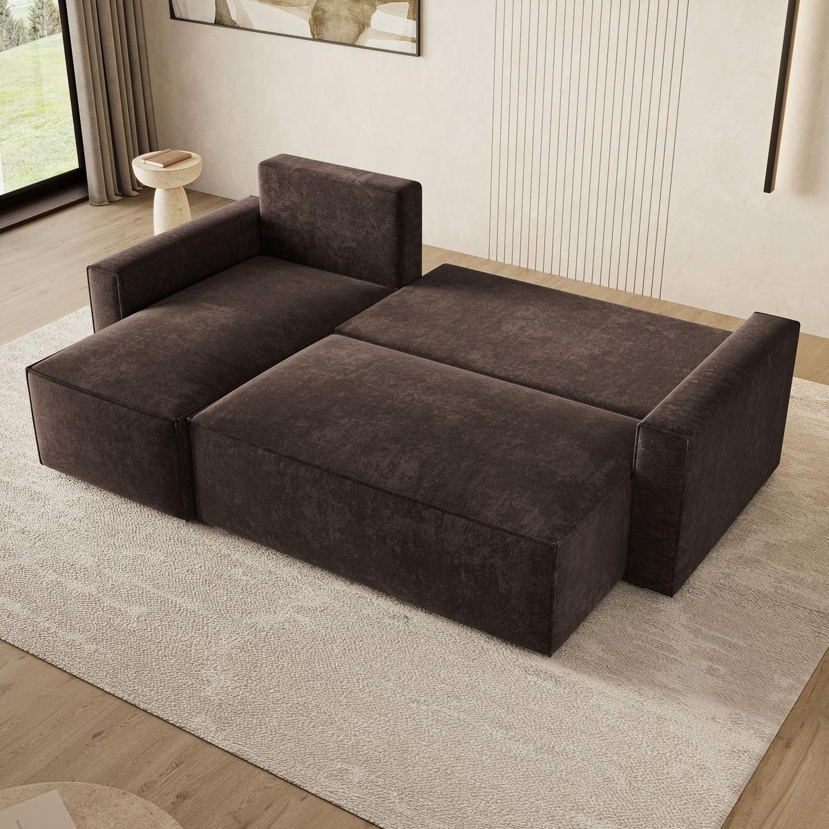 ECKSOFA POTARO LM Braun Chenille mit Schlaffunktion - Braun, Holzwerkstoff/Textil (232/140cm) - MASSENO