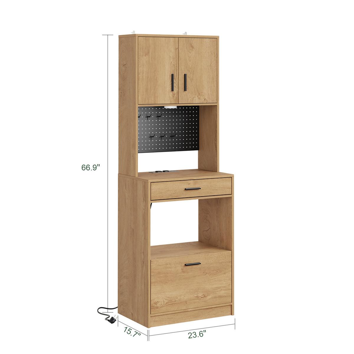 KÜCHENTURM mit Steckdose und Lochwand FSB98-E-N - Ahornfarben/Schwarz, Holzwerkstoff/Fell (60/170/40cm) - SoBuy