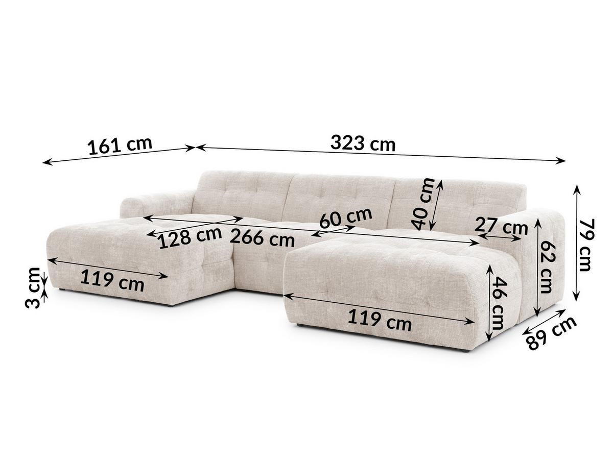 WOHNLANDSCHAFT inkl. Hocker Kozy im Bumpy-Design mit Schlaffunktion und fester Rückenlehne aus weichem Beige Chenille-Stoff - Beige/Creme, Holz/Kunststoff (323/79/161cm) - S-Style Möbel
