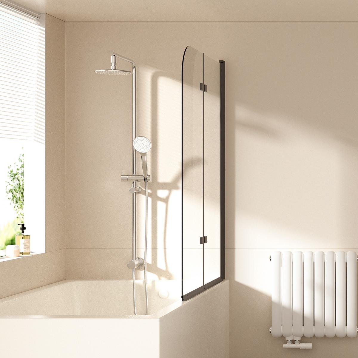 BADEWANNENAUFSATZ 2-teilig faltbar schwarz 110/140 cm - Schwarz, Glas (110/140cm) - EMKE