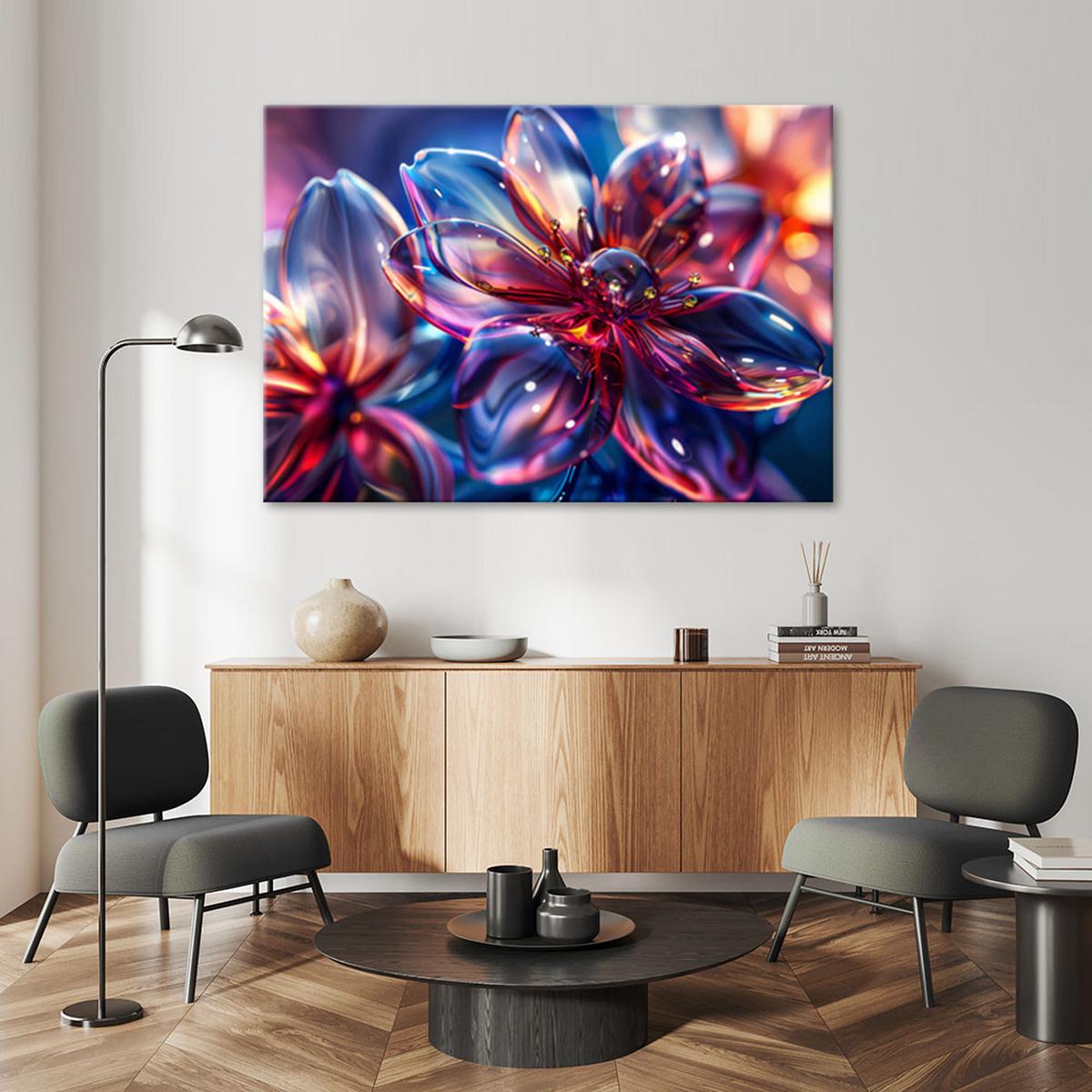 LEINWANDBILD Glänzende 3D Glasblumen 60x40cm - Multicolor, Textil (60/40cm) - Feeby