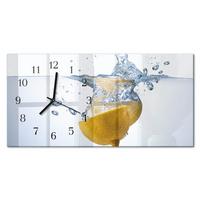 WANDUHR aus Glas 60x30 cm - Zitrone im Wasser - Blau, Glas (60/30/0.4cm) - TULUP