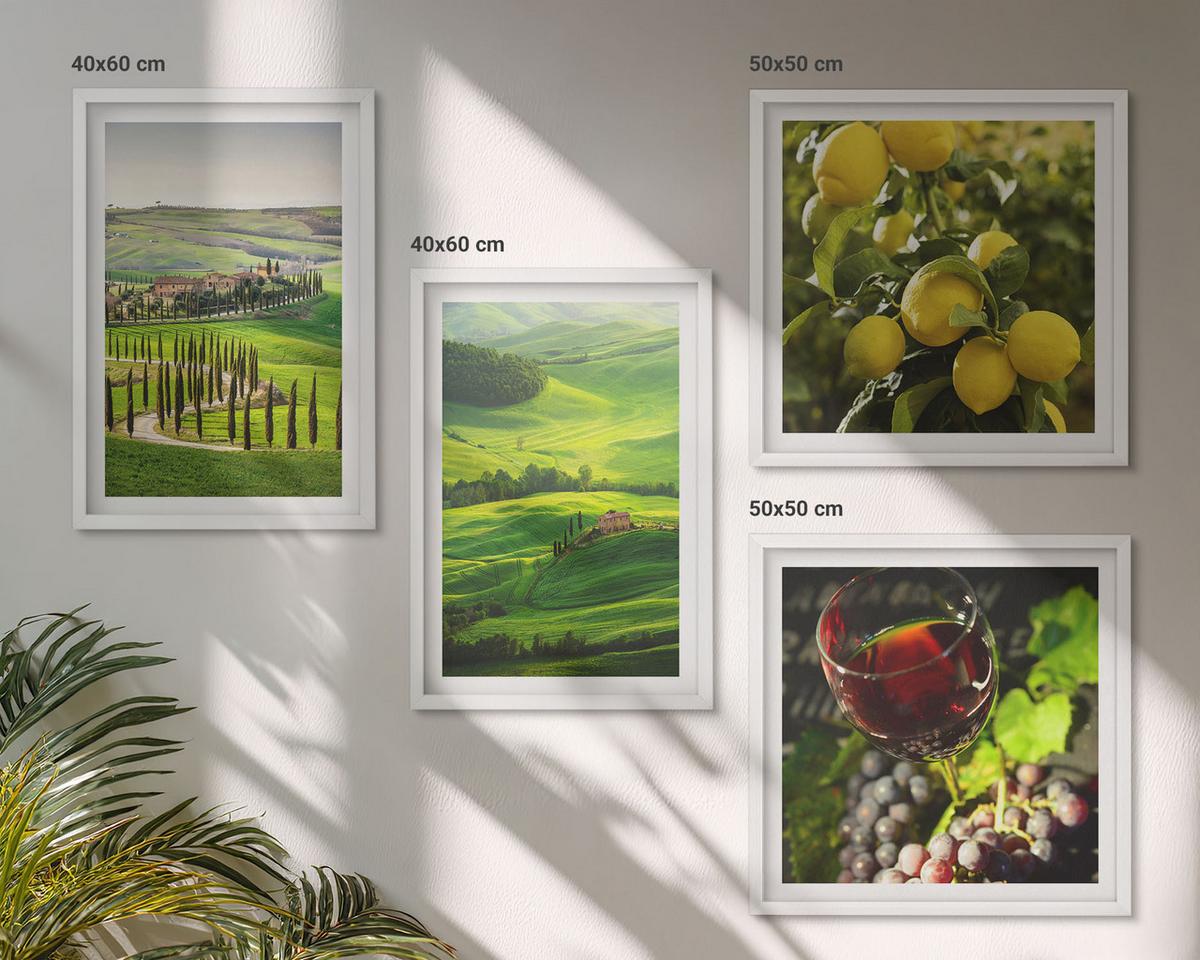 BILDER SET 4er Set - 50x50 cm & 40x60 cm Weißer Rahmen - Italienische Landschaften, Zitrushügel - Weiß, Kunststoff (50/50cm) - TULUP