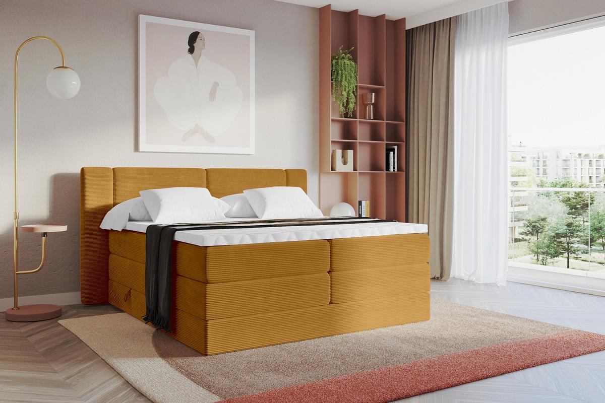 BOXSPRINGBETT mit Matratze H3/H4 - EVON KING - 180x200 cm Senfgelb - Dunkelgelb, Holzwerkstoff (180/200cm) - ALTDECOR