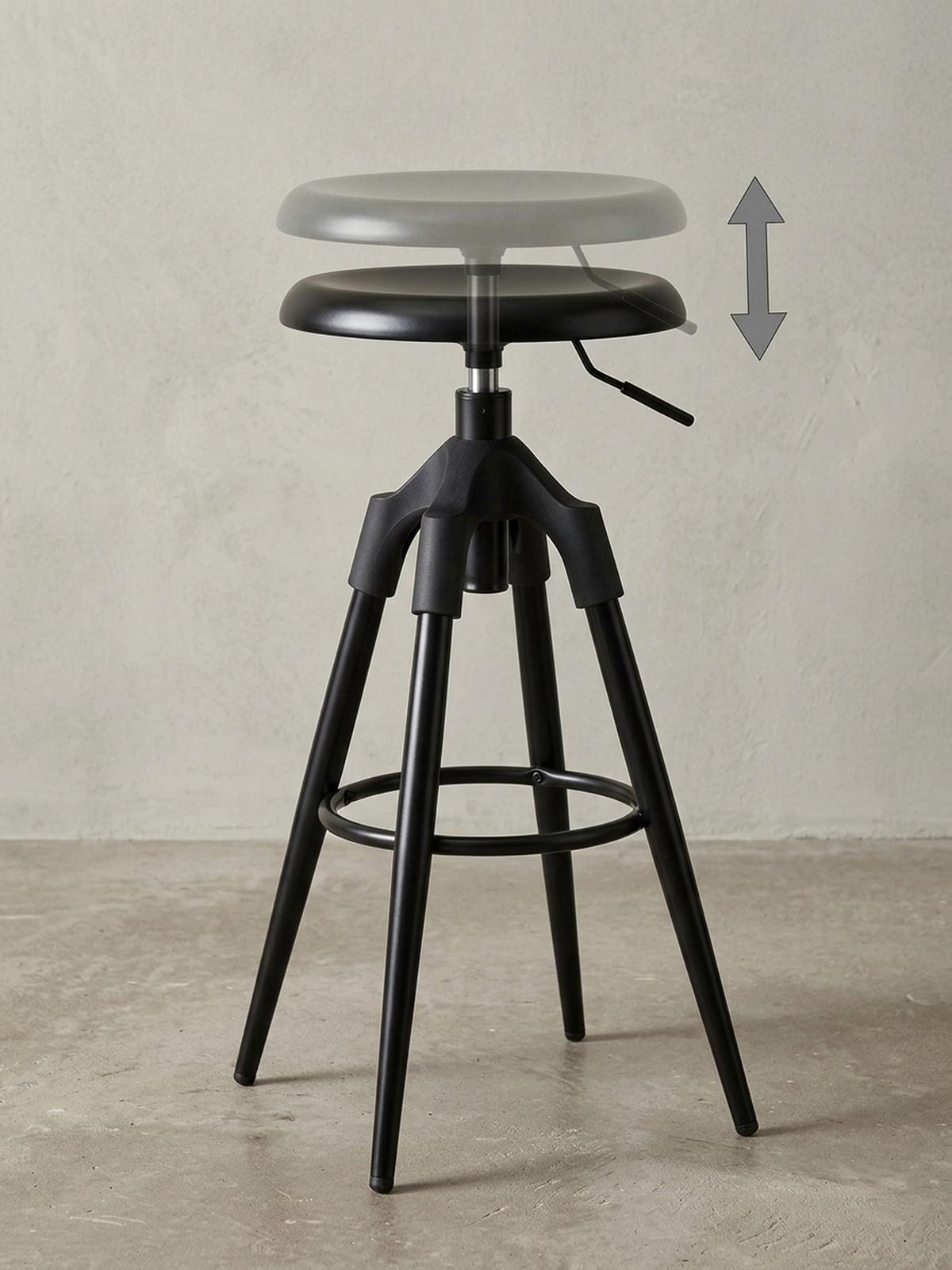 BARHOCKER Industrial Höhenverstellbar Drehbar Goldfarben TIBER, Schwarz 53x53x80 cm - Schwarz, Kunststoff/Metall (53/80/53cm) - KADIMA DESIGN