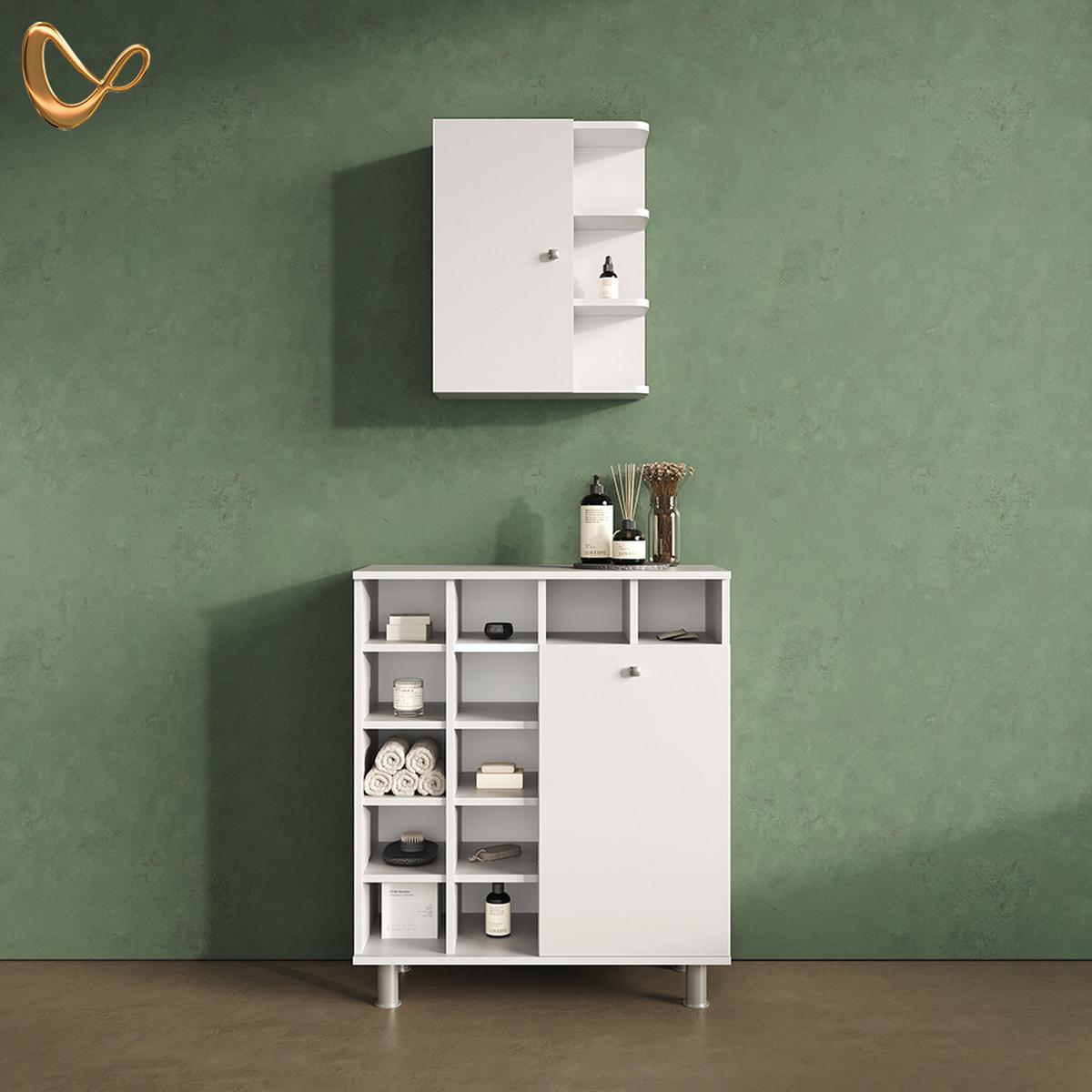 BADSCHRANK Fucino Weiß 78.4 x 91.6 cm - Weiß, Holzwerkstoff (78.4/91.6/34cm) - Livinity®