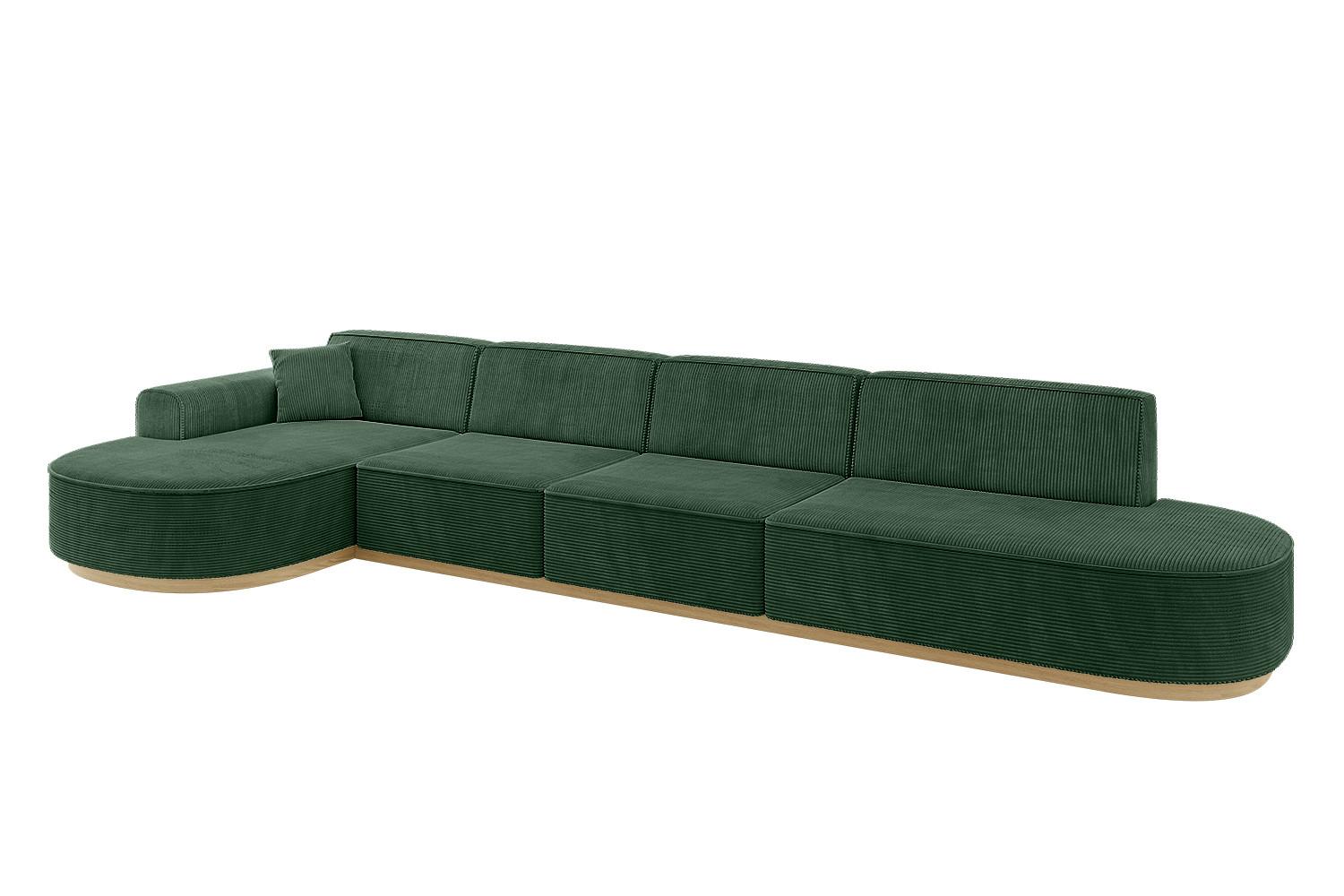 ECKSOFA Ottomane Links MARI-L3-v2 - 413x171x83 cm Grün Cord - Grün, Holzwerkstoff/Textil (413/171cm) - ALTDECOR