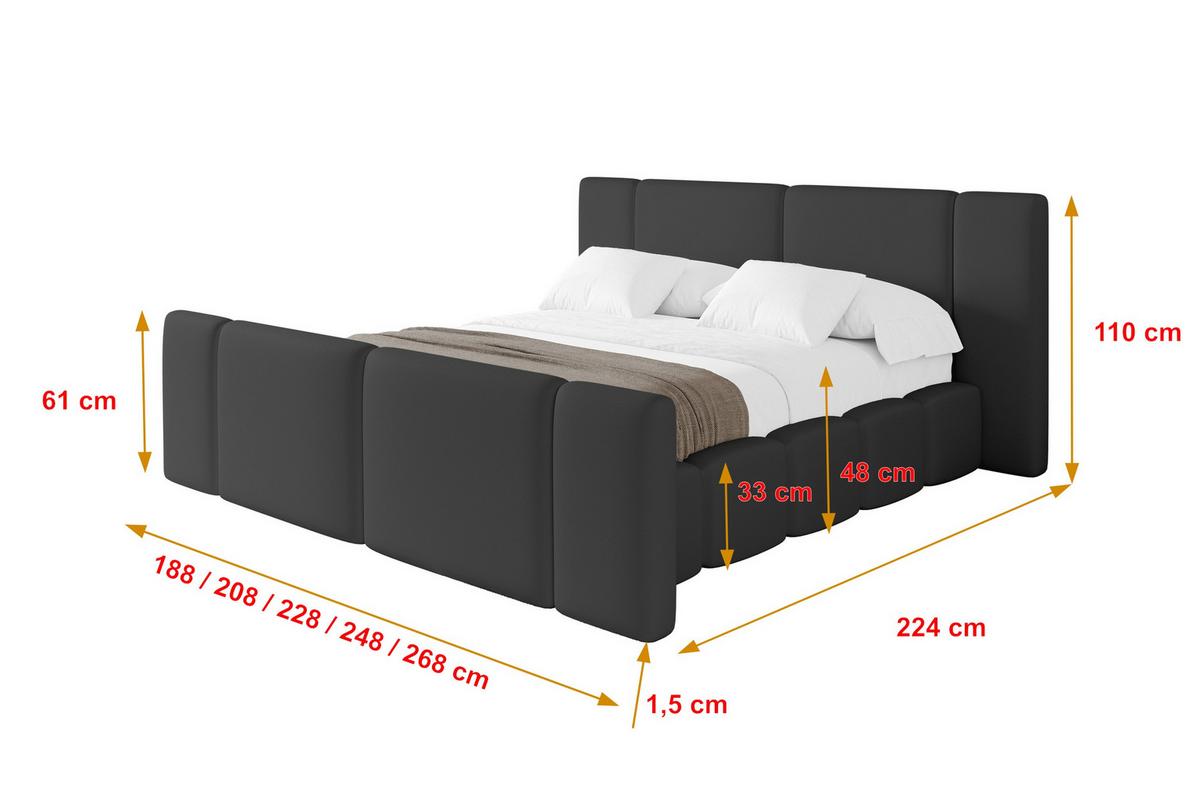 POLSTERBETT mit Bettkasten, Fußteil und Lattenrost, Boxbett ohne Matratze - NILO-Z 140x200 Schwarz - Schwarz Hochglanz, Holzwerkstoff/Textil (140/200cm) - ALTDECOR