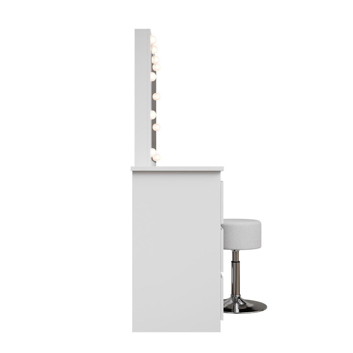 SCHMINKTISCH Talea mit LED (3 Lichtstufen) inkl Hocker Tonia - Weiß, Holz (110/141/40cm) - Juskys