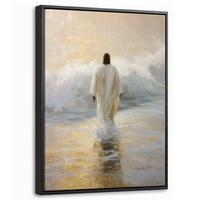 LEINWAND Bilder mit Rahmen - Gemälde - Welle - Jesus - Abstrakt - 30x40 - Goldfarben, Textil (30/40cm) - MuchoWow